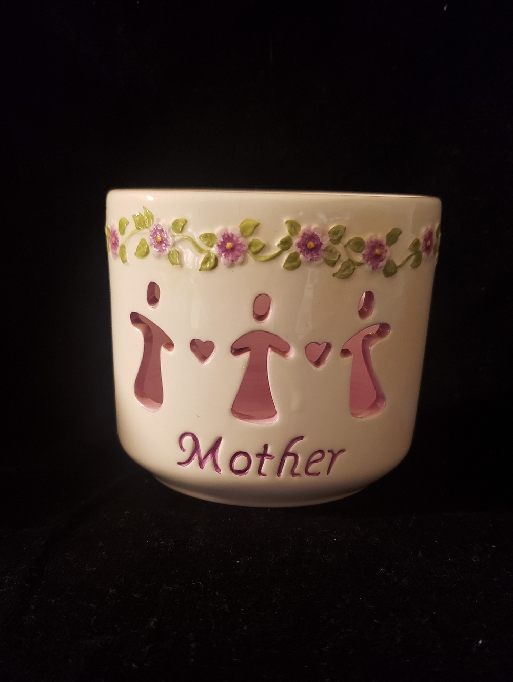 Mother Ceramic Floral Votive Candle Or Tea Light Candle Holder